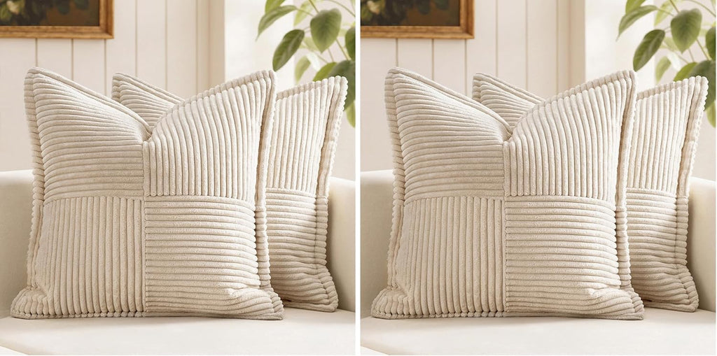 MIULEE Decorative Throw Pillow Covers for Couch Bed Livingroom 18x18 Inch Set of 2 Beige Boho Accent Throw Pllows Broadside Striped…