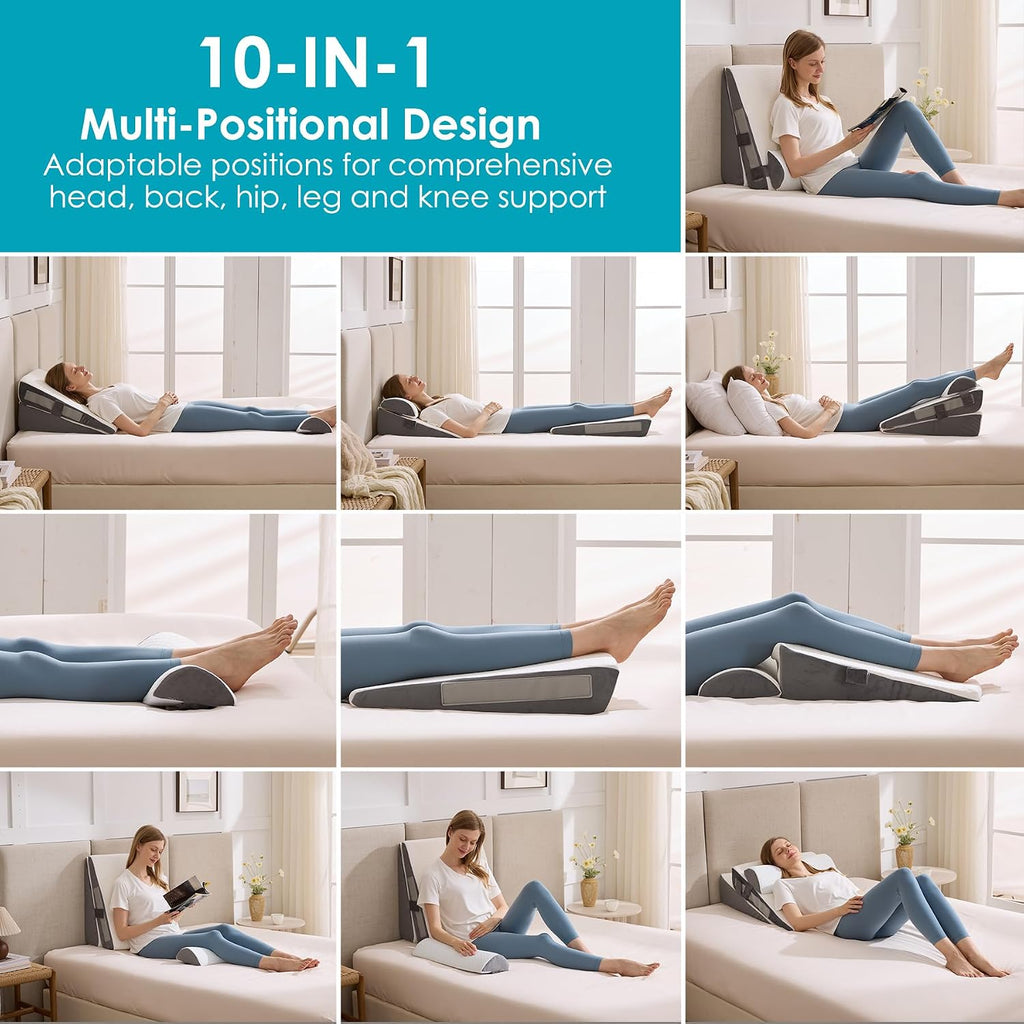 Wgakced 3Pcs Wedge Pillow Set for After Surgery, Acid Reflux Relief, Adjustable Bed Wedge Pillows for Sleeping, Anti Snore, Memory Foam Trian…