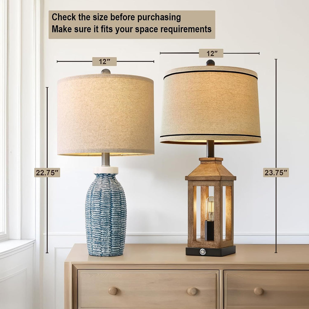 G-SAFAVA 22.75" Table Lamps for Bedroom Living Room Boho Lamp Set of 2 Farmhouse Lamp Bedside Nightstand Small Rustic Vintage Retro…