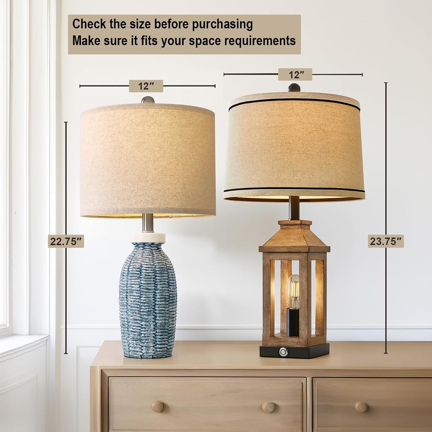 G-SAFAVA 22.75" Table Lamps for Bedroom Living Room Boho Lamp Set of 2 Farmhouse Lamp Bedside Nightstand Small Rustic Vintage Retro…