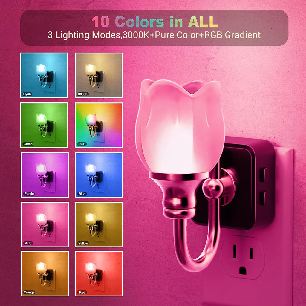 JandCase Night Light, Night Lights Plug into Wall, Glass Tulip LED Nightlight, Color Changing Dimmable Flower Nightlights, Dusk to Dawn…