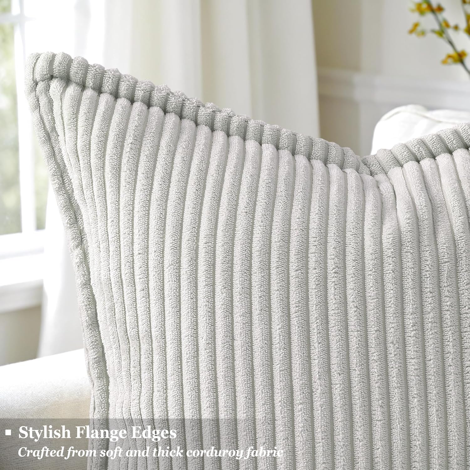 decorUhome Summer Corduroy Grey Throw Pillow Covers 18x18 Set of 2 Decorative Soft Boho Farmhouse Couch Pillow Covers for Living Room Bed S…