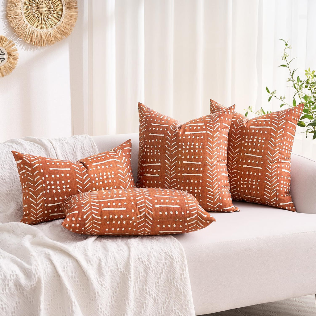 BONSTRAP Red Orange Boho Pillows Covers Decorative Rustic Couch Pillow Case Rust Decor Terracotta Modern Cushion Covers 16 x 16 Set…