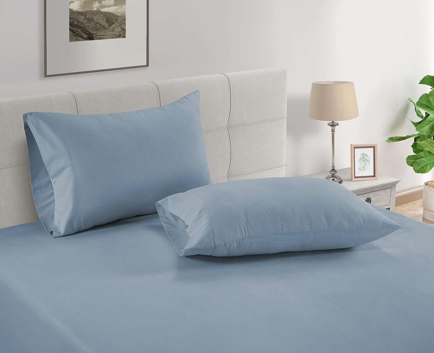 LaneLinen LANE LINEN Pillow Case Covers King Set of 2 100% Egyptian Cotton Sateen Soft Cool & Smooth Cases - French Blue Cotton Blue