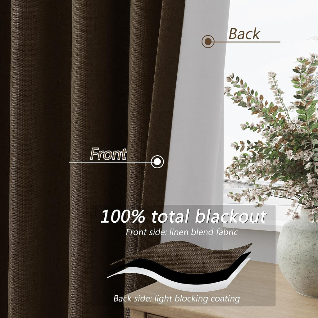 Guken 100% Blackout Curtains 90 Inch Length 2 Panels Set for Living Room Bedroom Back Tab Thermal Insulated Black Out Linen Drapes Room Dar…