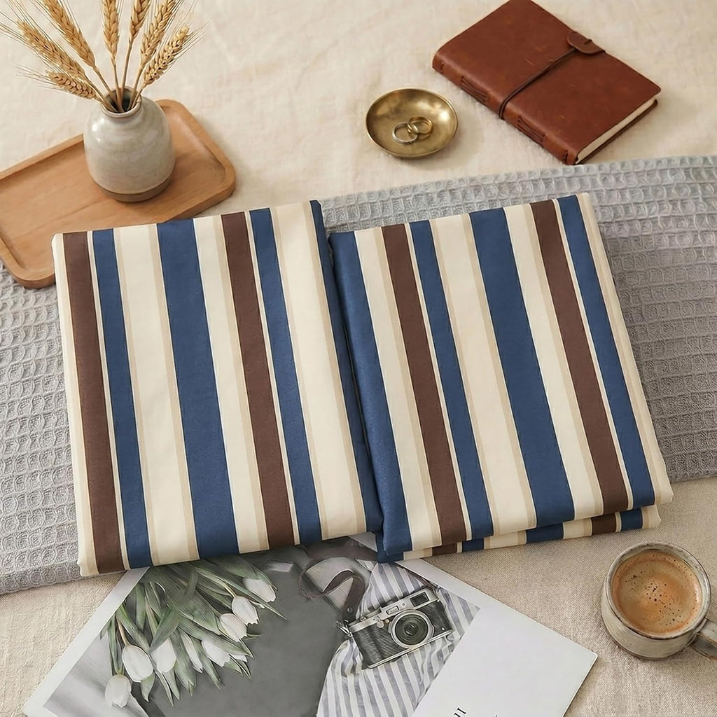 Merryword 100% Cotton Pillow Cases, Standard Size Pillowcases, Blue Striped Pillowcases, Luxury Linen Like Pillowcase, Soft Breathable Caba…