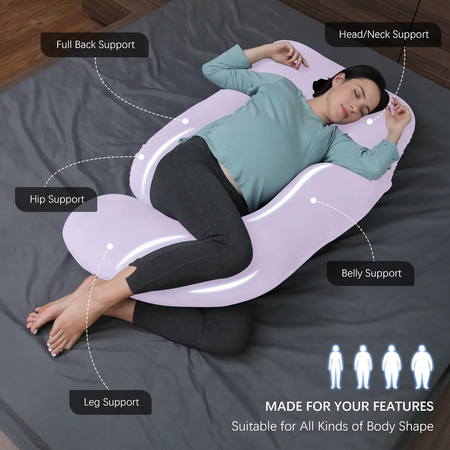 Moonpark MOON PARK Pregnancy Pillows for Sleeping - U Shaped Full Body Maternity Pillow with Removable Cover - Support for Back, Legs, Bell…