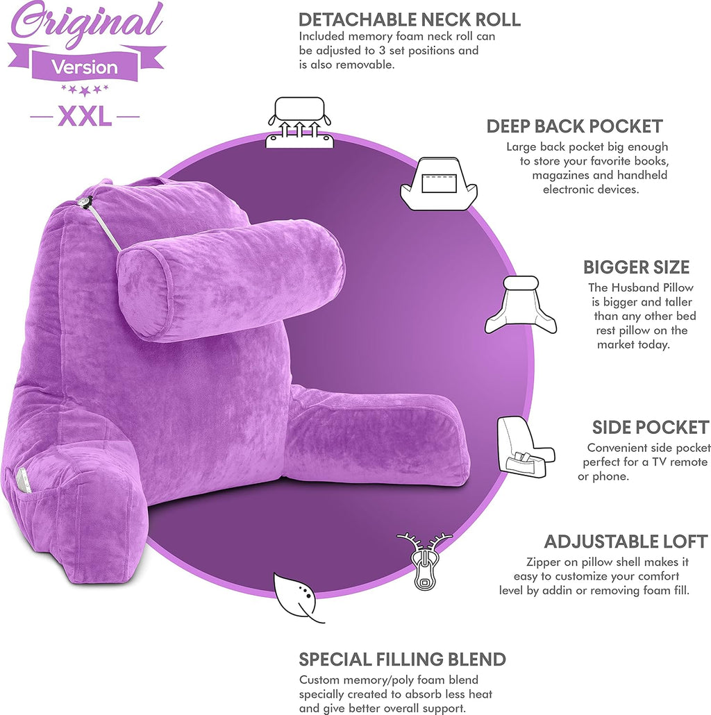 Husband Pillow XXL The Original for Adults - 30" Tall Backrest for Sitting Up in Bed - Firm Support Reading, Bed Rest Pillow for Adults…
