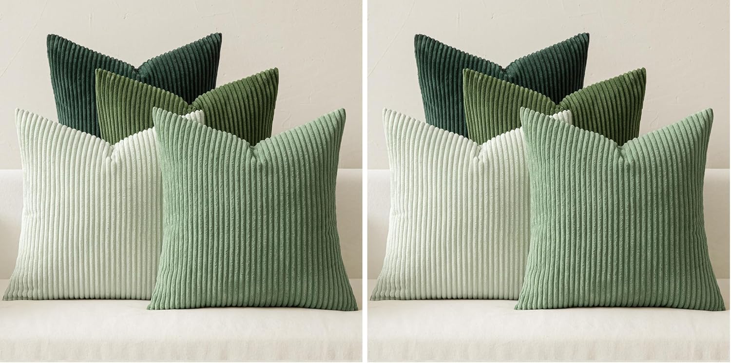 Miulee Boho Farmhouse Sage Green Throw Pillow Covers 18x18 Inch Set of 4 Mordern Nordic Cushion Covers Soft Corduroy Spring Home Decor for…