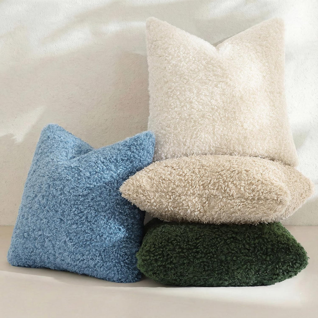 decorUhome Pack of 2 Throw Pillow Covers 22x22 Inch, Faux Fur Decorative Sherpa Pillow Covers Fuzzy Accent Soft Sheepskin Fleece Pillow Cas…