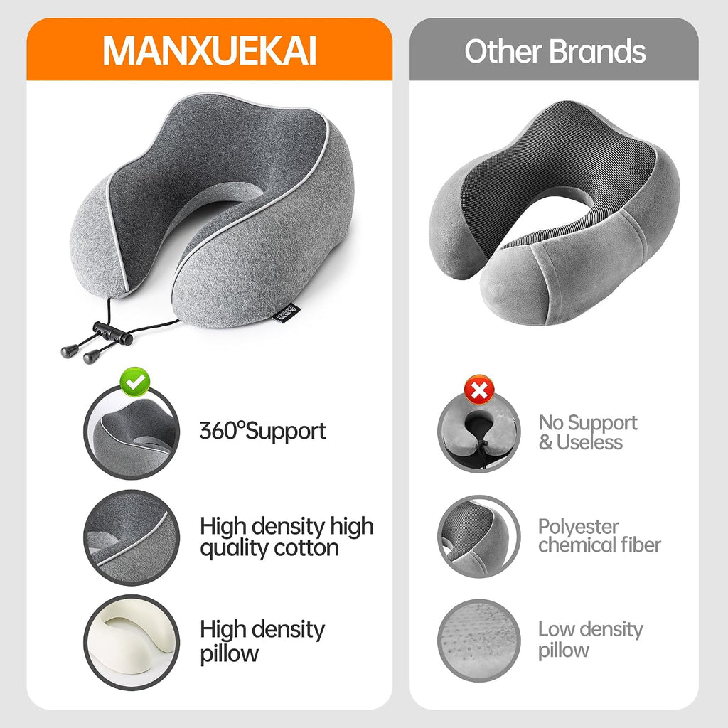 MANXUEKAI Travel Neck Pillow 100% Pure Memory Foam Travel Pillow for Sleeping on Airplane, Car, Train, Bus, Office and Home Use, Washable…