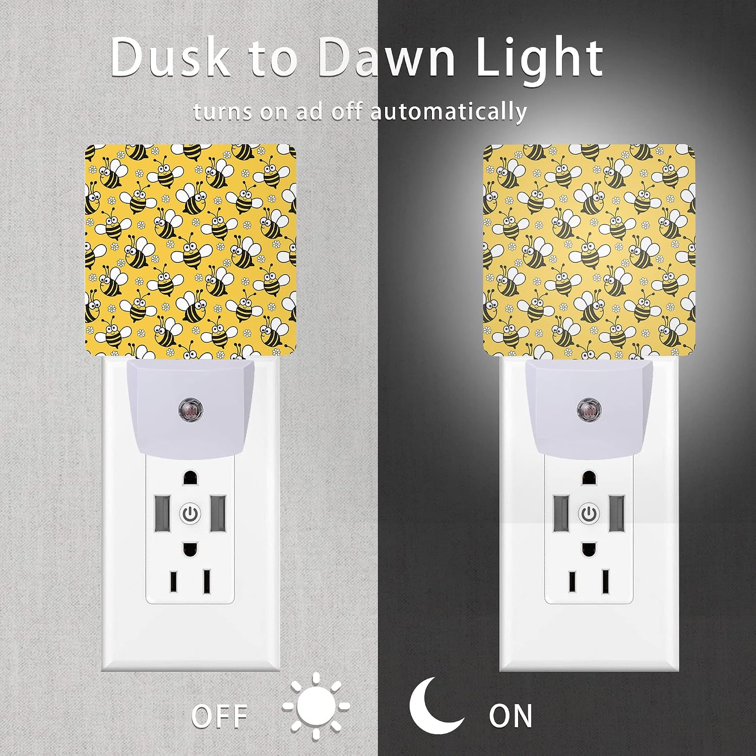 Bee Night Light, Cute Cartoon Bees Plug-in Night Lights with Dusk-to-Dawn Sensor for Bedroom, Bathroom and Living Room Sleep Friendly lamp…