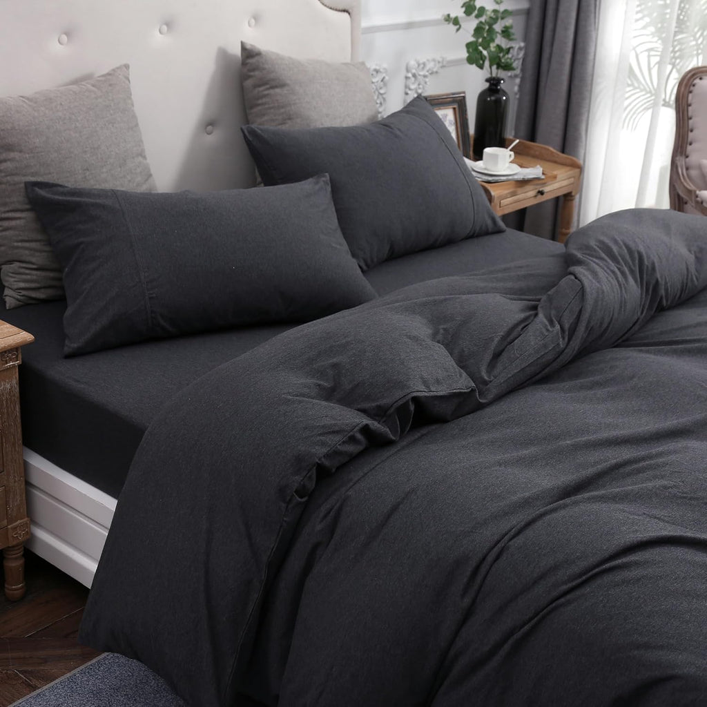 PURE ERA Jersey Knit Pillowcases 100% T-Shirt Cotton Super Soft Comfy Breathable, Set of 2, King 20" x 36", Heathered Charcoal Grey