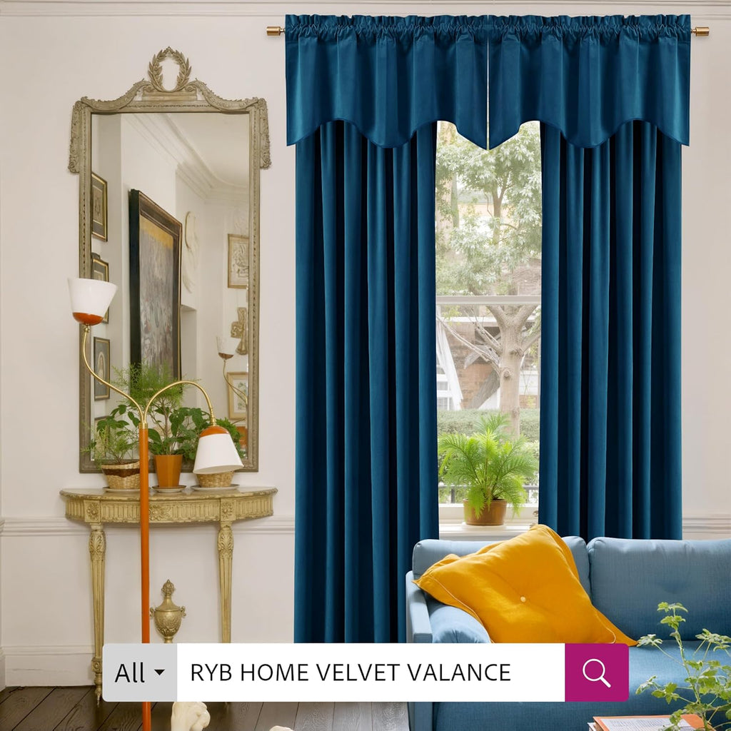 Rybhome RYB HOME Blue Velvet Curtains 84 inches - Blackout Curtains for Living Room, Thermal Insulated Noise Reducing Panels Soft Luxury Wi…
