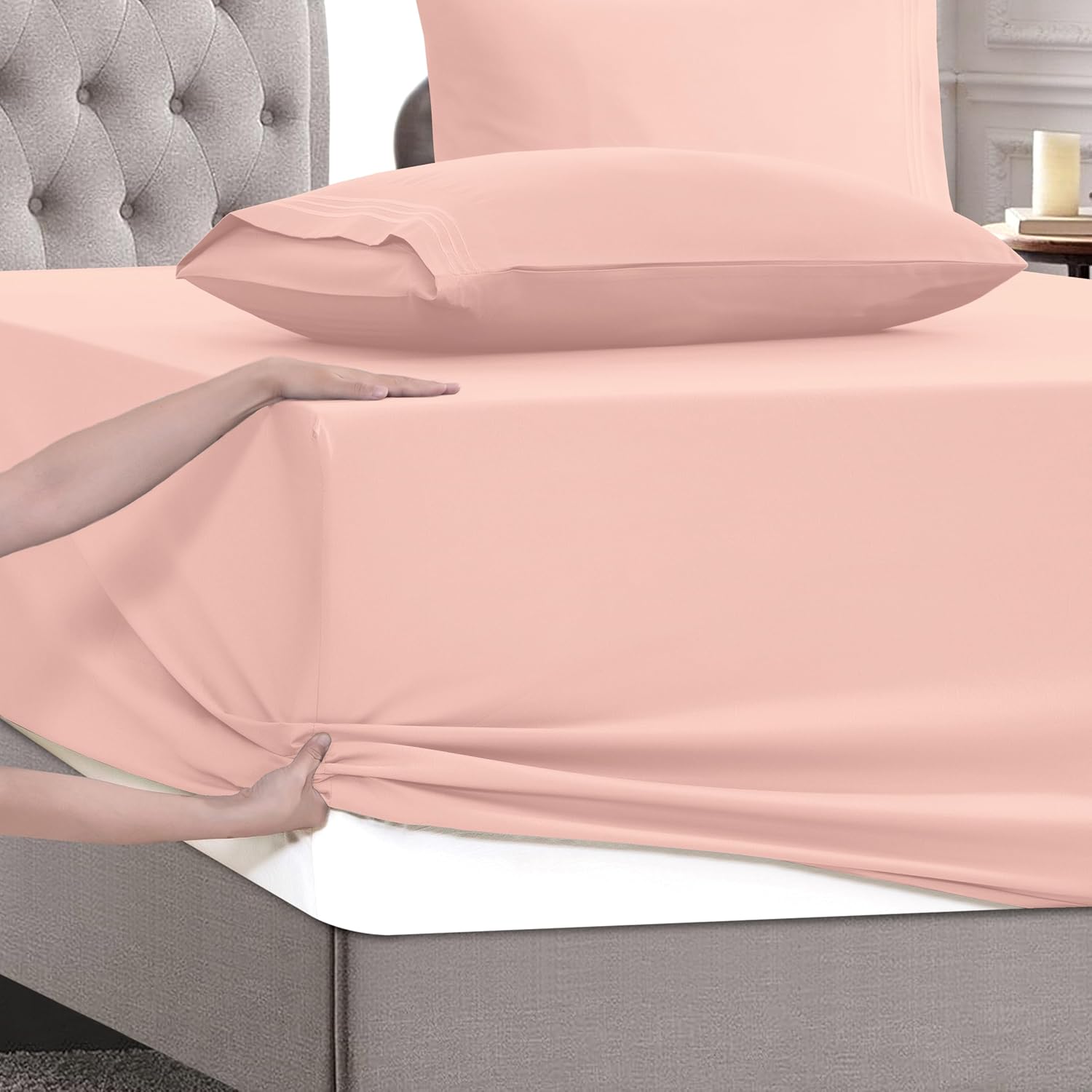 MocassiLuxuryBedding Mocassi Full Size 4-Piece Bed Sheet Set - 1800 Hotel Quality Microfiber 18-24 Inches Extra Deep Pocket Fitted Sheet- L…