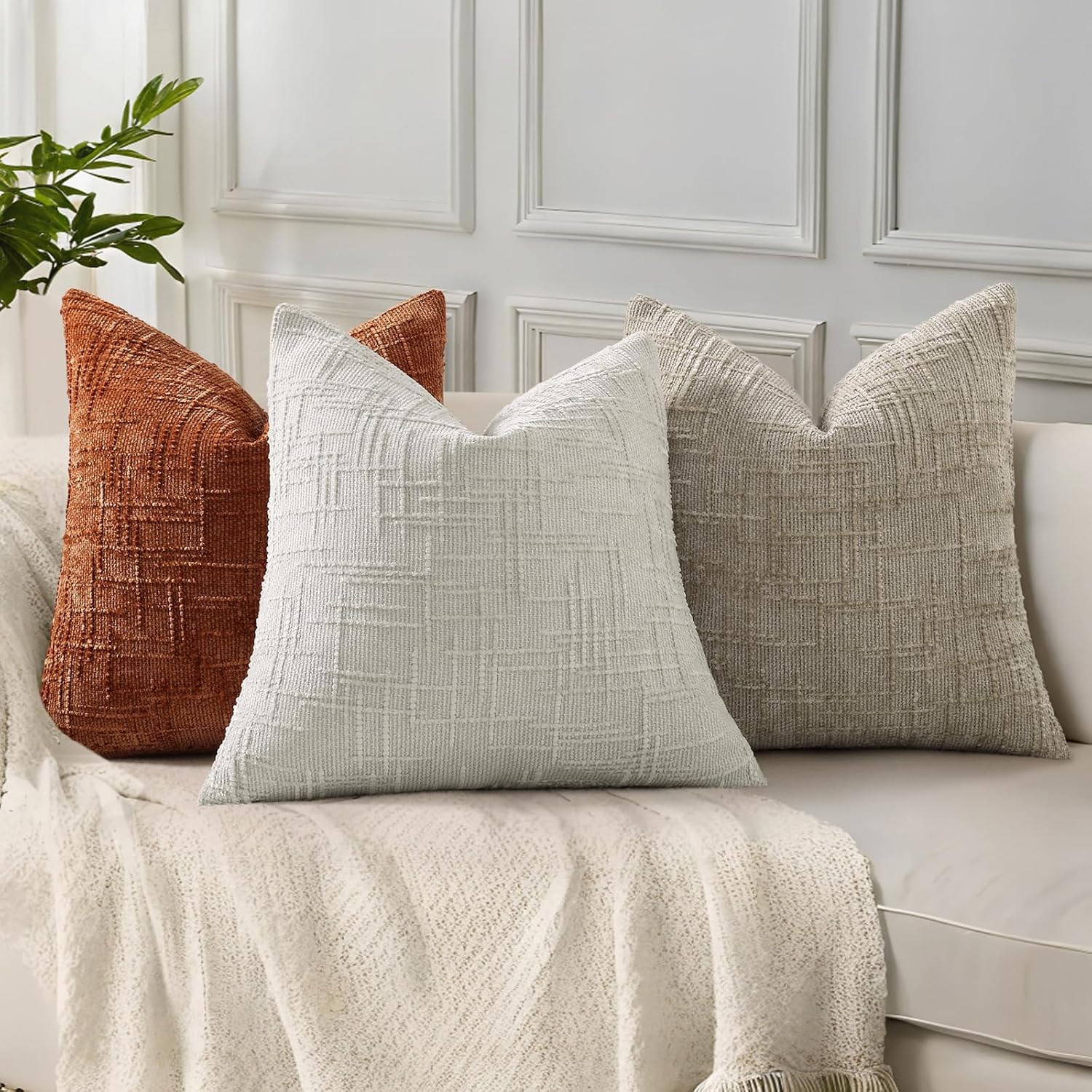 decorUhome Rust Chenille Euro Sham Throw Pillow Covers 26x26 Set of 2 Textured Soft Cozy Slubby Couch Pillow Covers Modern Farmhouse Boho D…