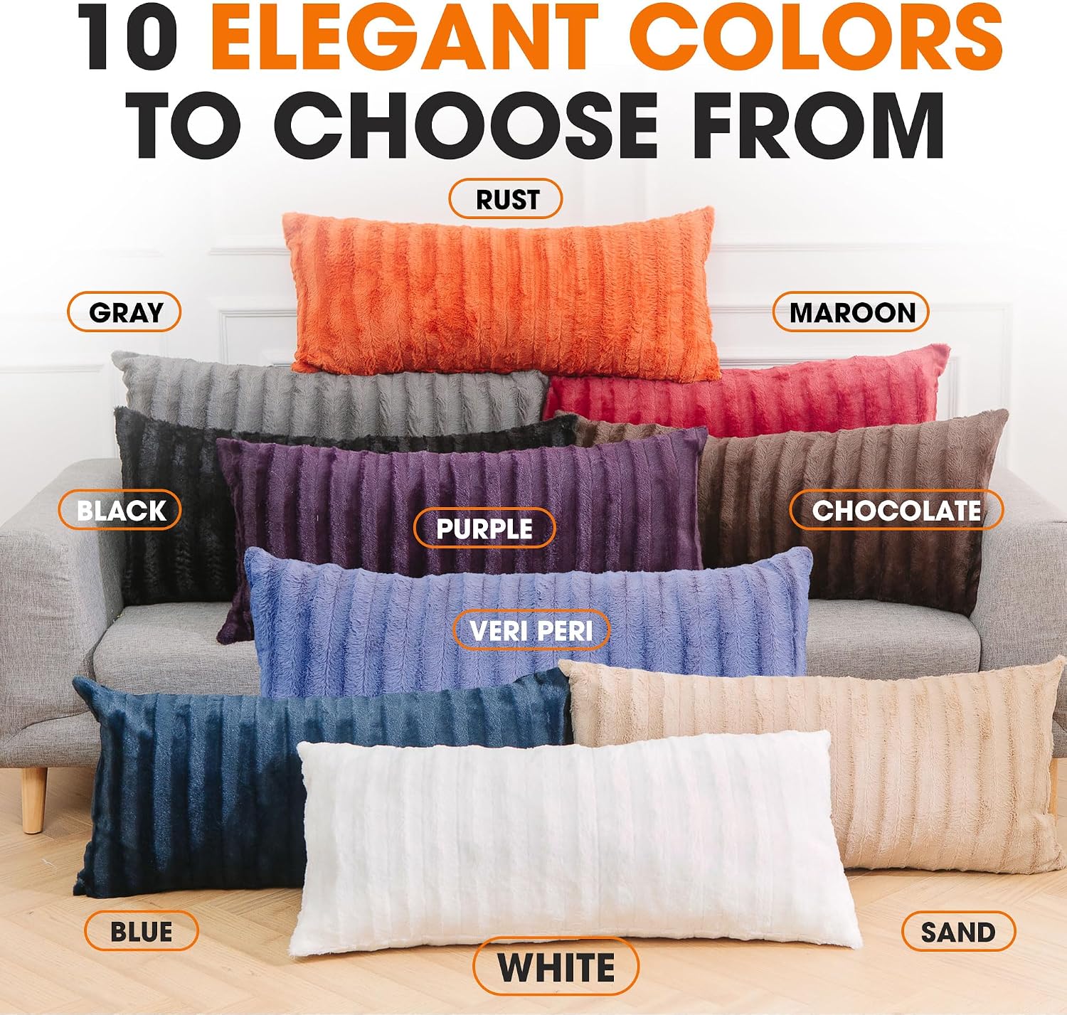 Cheer Collection Faux Fur Long Body Pillow - Accent Throw Pillow for Bed and Couch - Decorative Lumbar Pillow with Insert, White (18" x 40")