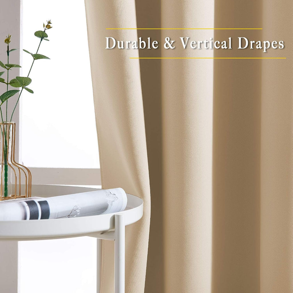 NICETOWN Bedroom Blackout Curtains and Drapes - Window Treatment Thermal Insulated Solid Grommet Blackout Draperies for Bedroom (Biscotti…