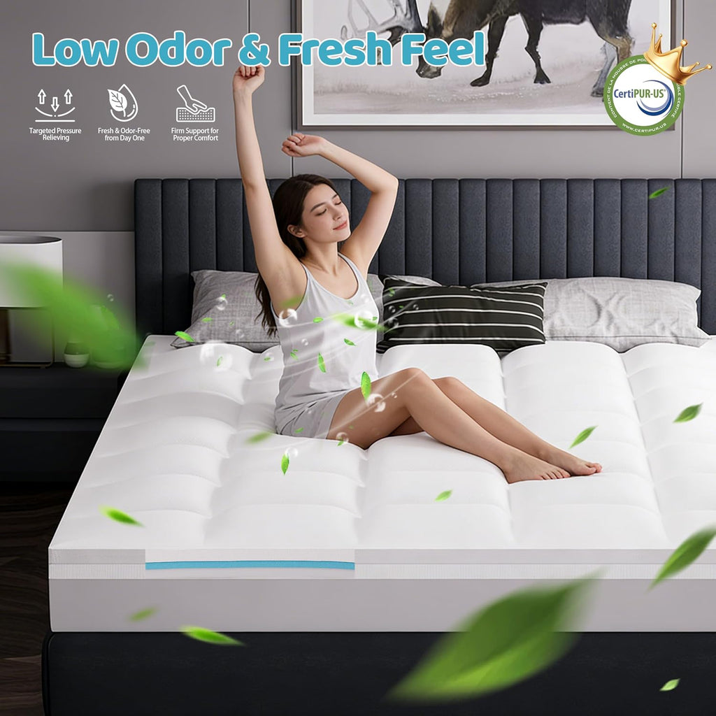 Mattrelax 4 Inch Memory Foam Mattress Topper King, 2" Cooling Gel Memory Foam + 2" Plush Pillow Top Mattress Pad, 2-in-1 Dual Layer Design,…