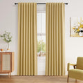 Guken 100% Blackout Curtains 90 Inch Length 2 Panels Set for Living Room Bedroom Back Tab Thermal Insulated Black Out Linen Drapes Room Dar…