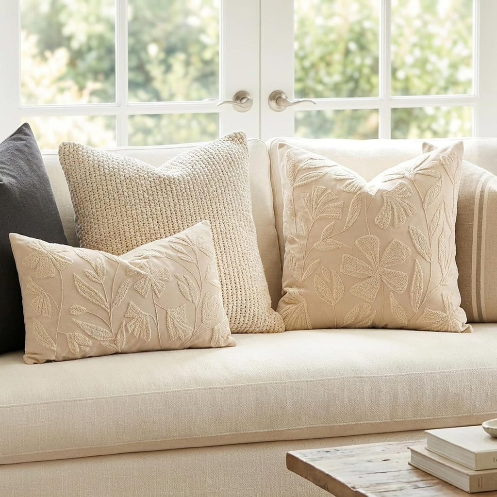 BlissBlush Neutral Floral Lumbar Pillow Cover 12x20 Inch, Velvet Rectangle Throw Pillow Cover Soft Decorative Farmhouse Accent Couch…