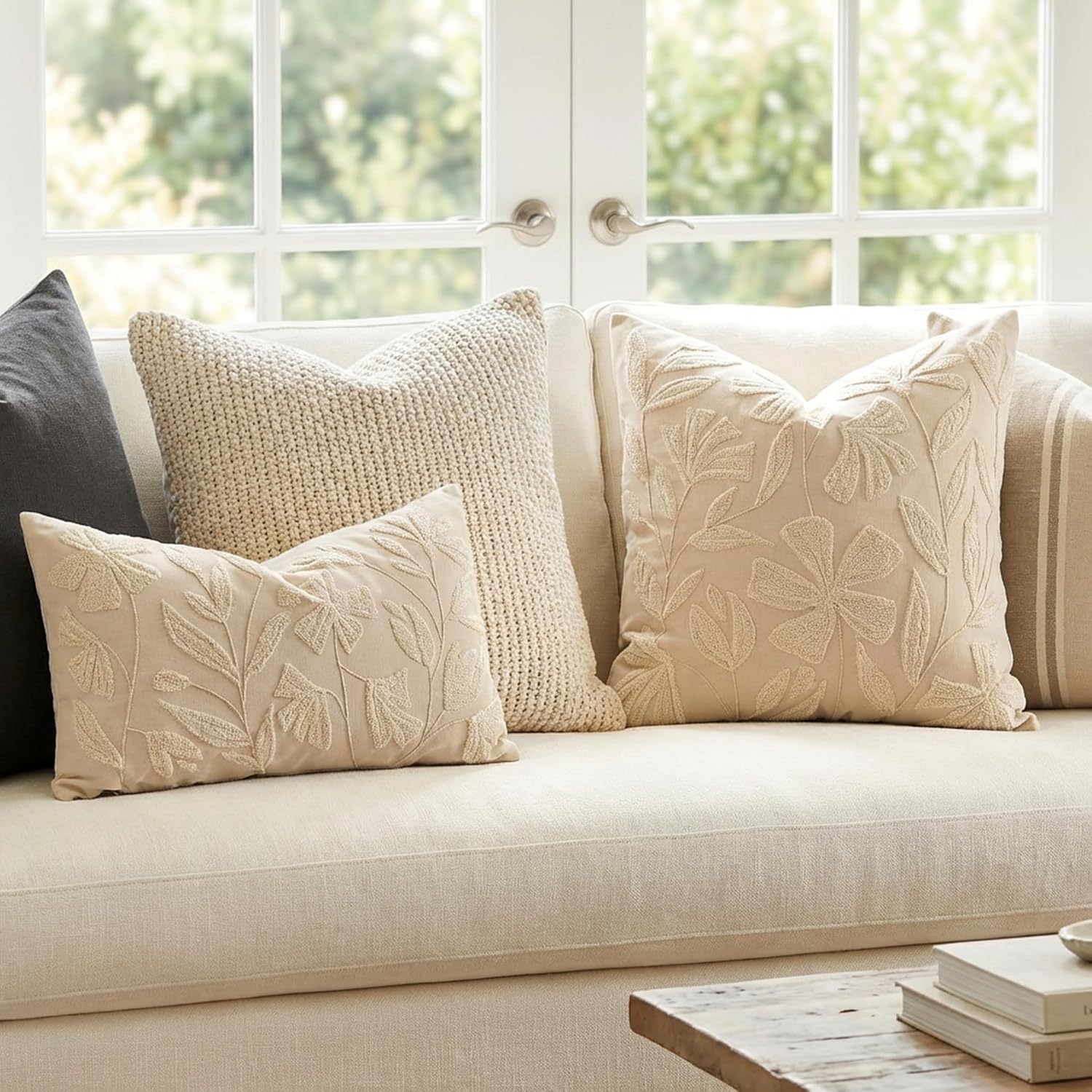 BlissBlush Neutral Floral Lumbar Pillow Cover 12x20 Inch, Velvet Rectangle Throw Pillow Cover Soft Decorative Farmhouse Accent Couch…