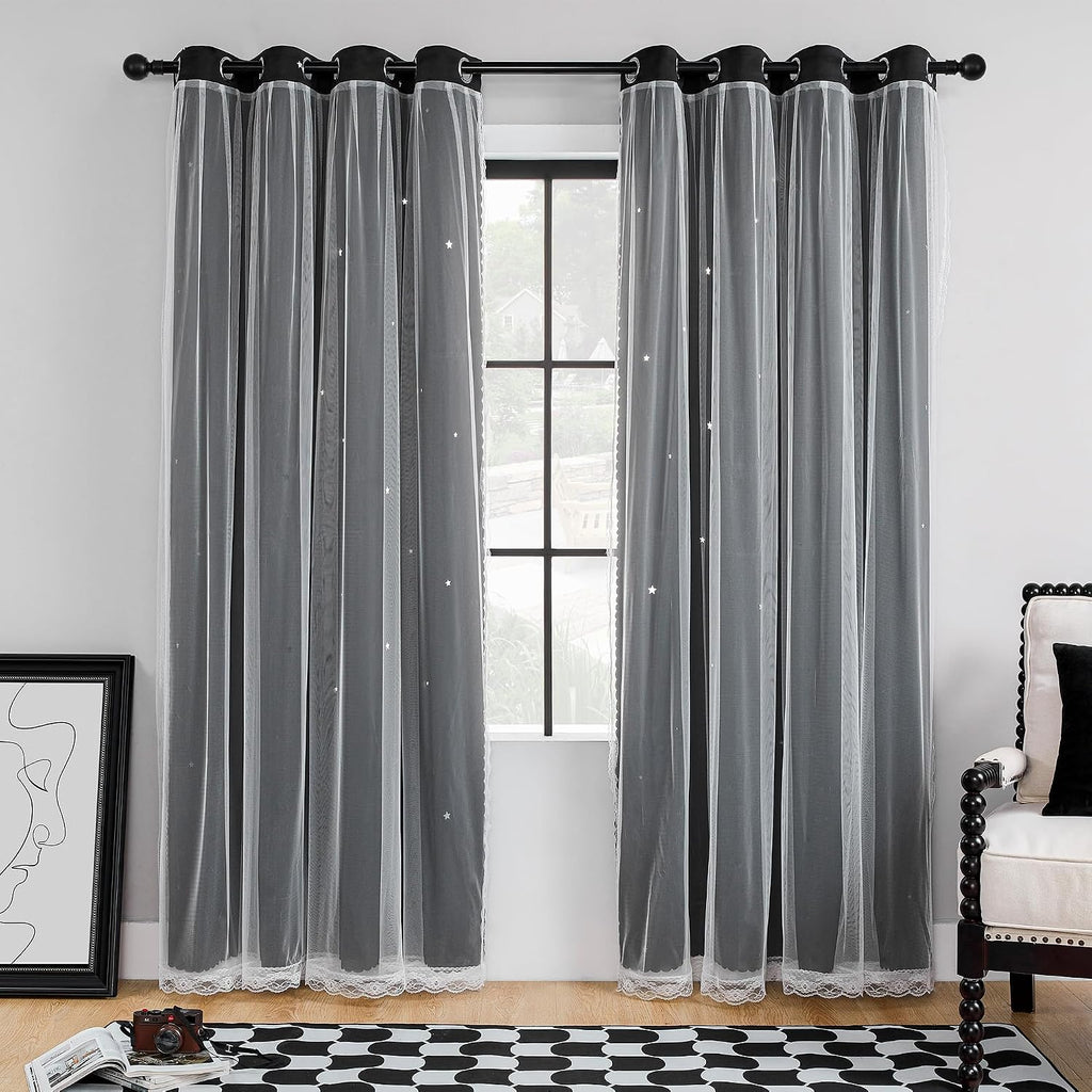 Addsomecolortolife XiDi Blackout Drapes for Bedroom Windows, Unicorn Curtains for Kids Room, 72 in Long x 34 in Wide, 1 Panel Black Black