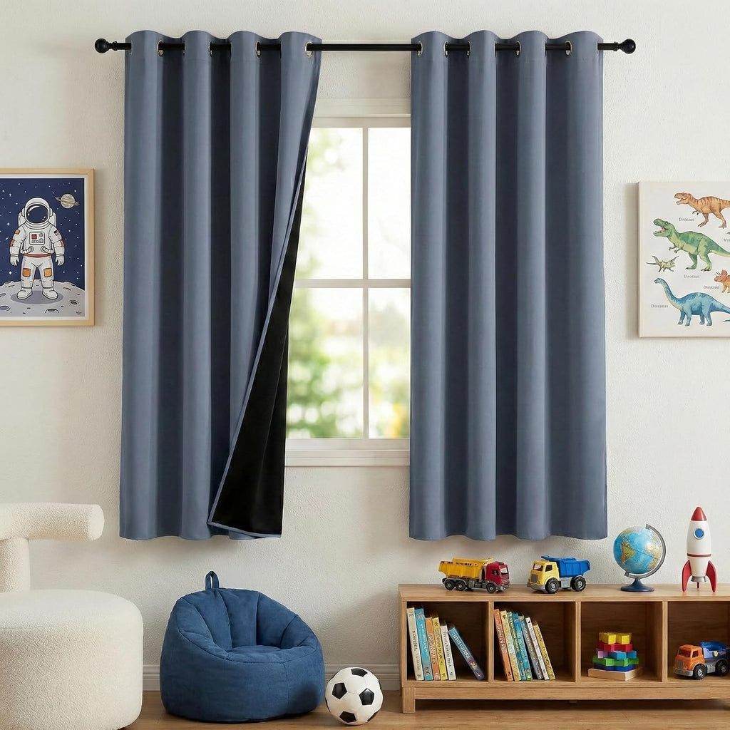 NICETOWN 100% Blackout Stone Blue Curtains for Bedroom, Thermal Insulated Window Curtains 63 Inch Length 2 Panels Set, Grommet Top Drapes…