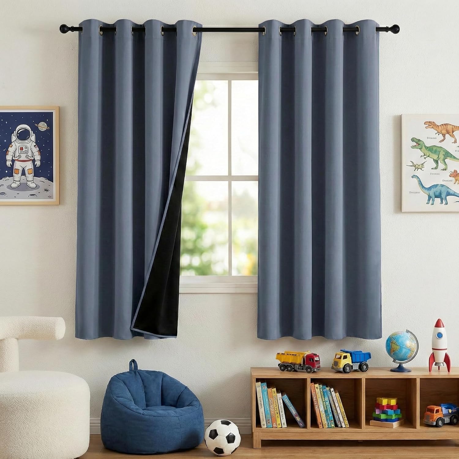 NICETOWN 100% Blackout Stone Blue Curtains for Bedroom, Thermal Insulated Window Curtains 63 Inch Length 2 Panels Set, Grommet Top Drapes…