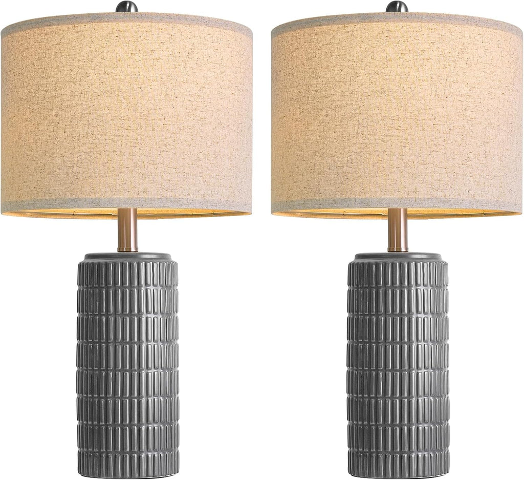 PoKat 23" Ceramic Dark Gray Table Lamps Set of 2 for Living Room, Modern Bedside Lamps for Bedroom, Farmhouse Nightstand Lamp for Home…