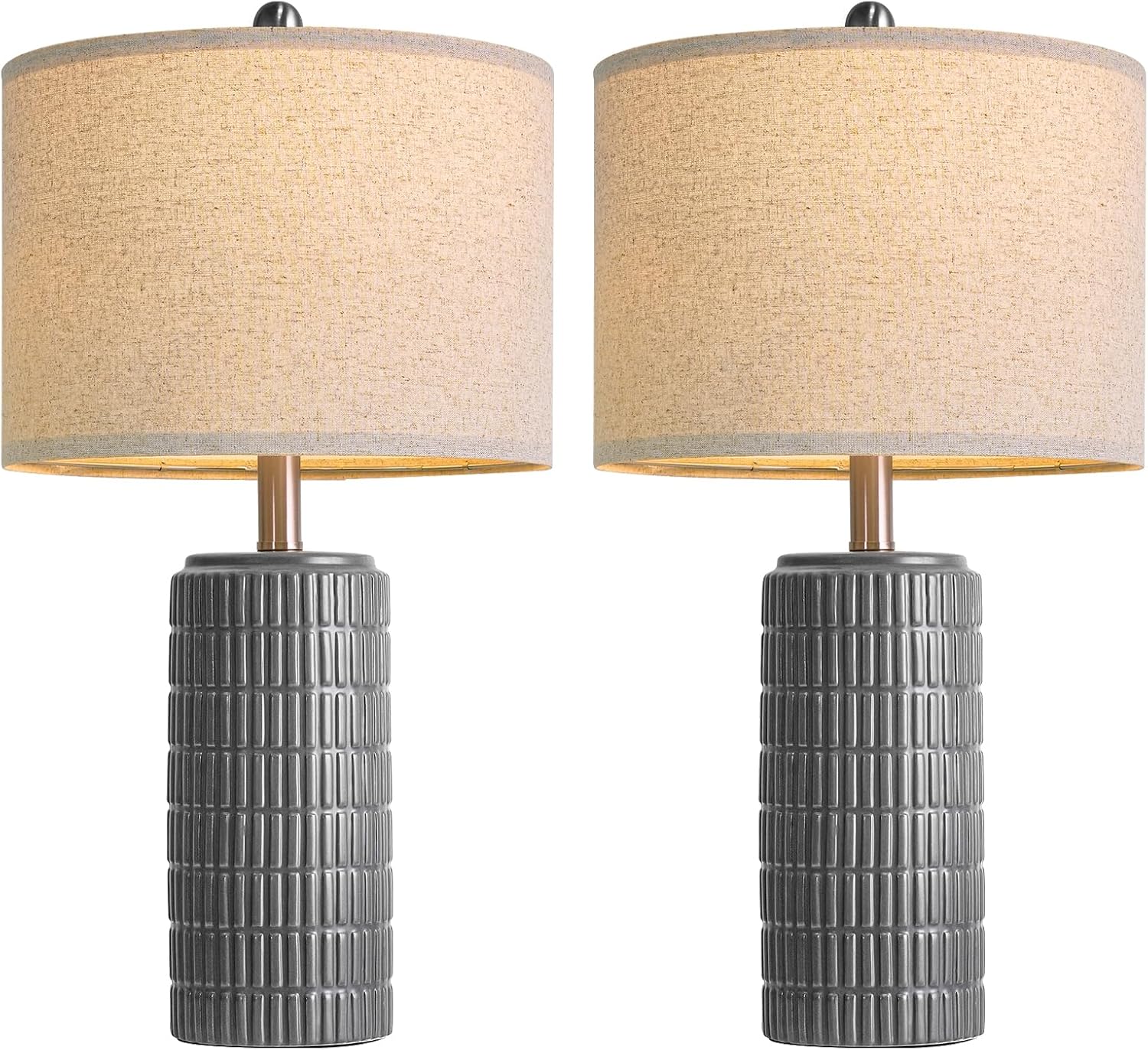 PoKat 23" Ceramic Dark Gray Table Lamps Set of 2 for Living Room, Modern Bedside Lamps for Bedroom, Farmhouse Nightstand Lamp for Home…