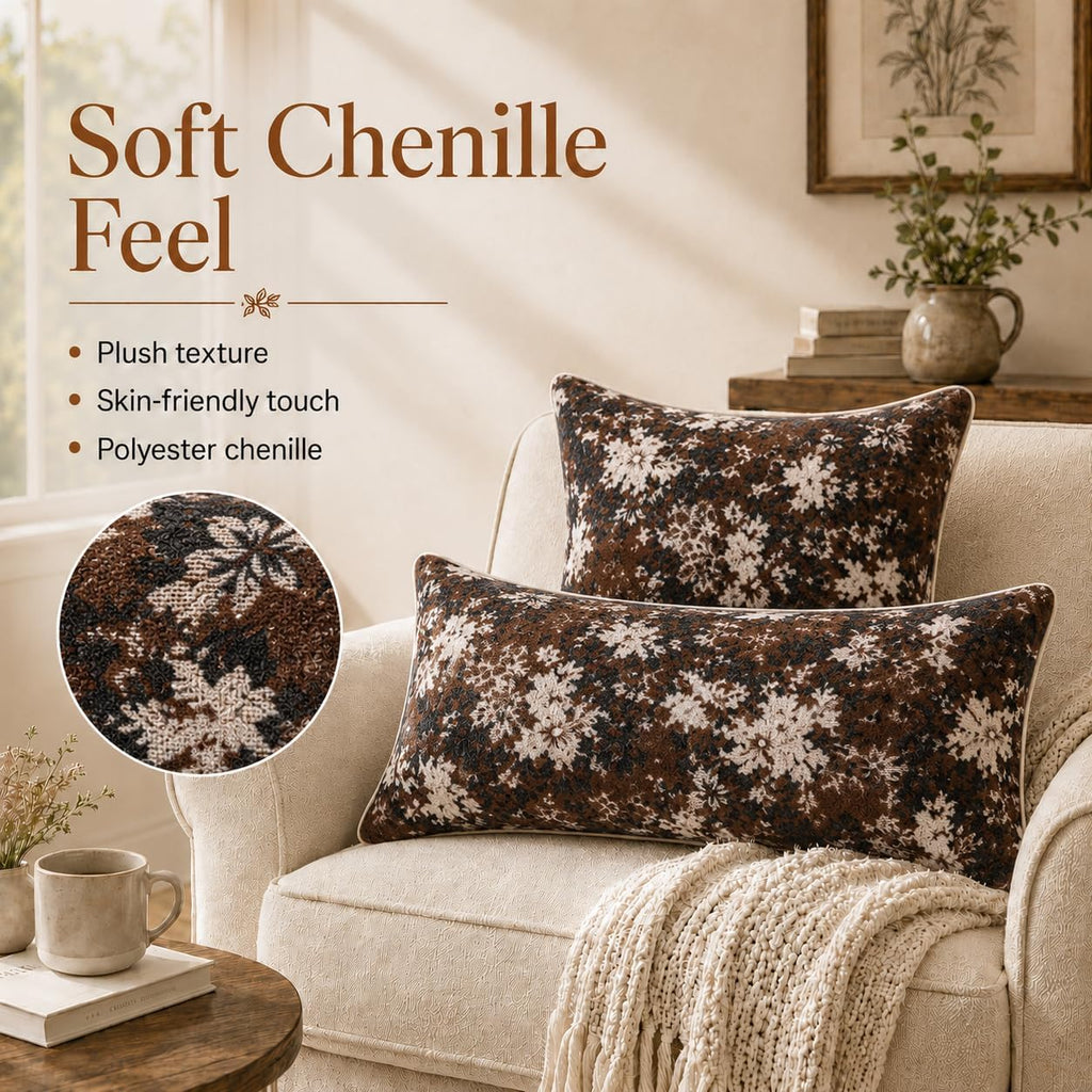 Haguko Vintage Floral Throw Pillow Covers 14x36 Long Lumbar Tapestry Chenille Soft Decorative Farmhouse Rectangular Accent Body Pill…
