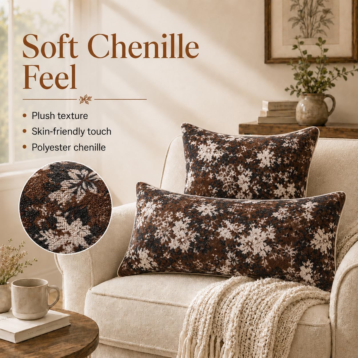Haguko Vintage Floral Throw Pillow Covers 14x36 Long Lumbar Tapestry Chenille Soft Decorative Farmhouse Rectangular Accent Body Pill…