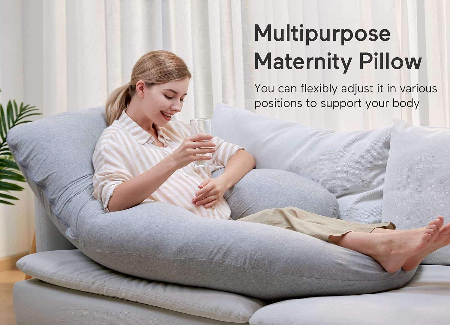 Momcozy U Shaped Pregnancy Pillows with Cotton Removable Cover, 57 Inch Full Body Pillow Maternity Support, Must Have for Pregnant Women…