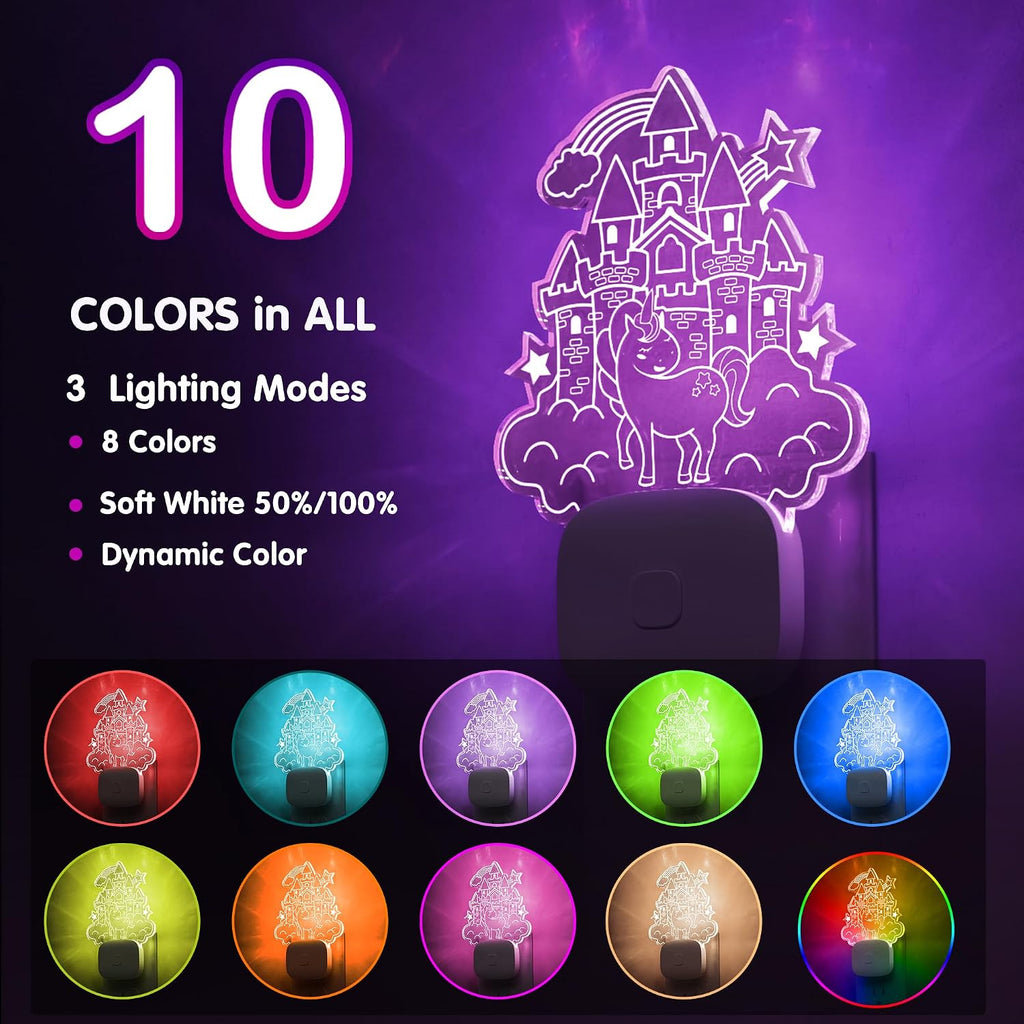 L LOHAS LED Night Lights for Kids, Acrylic Carved Castle Design, 8-Color Changing, Dusk to Dawn Sensor, Plug in Kids Night Lights for…