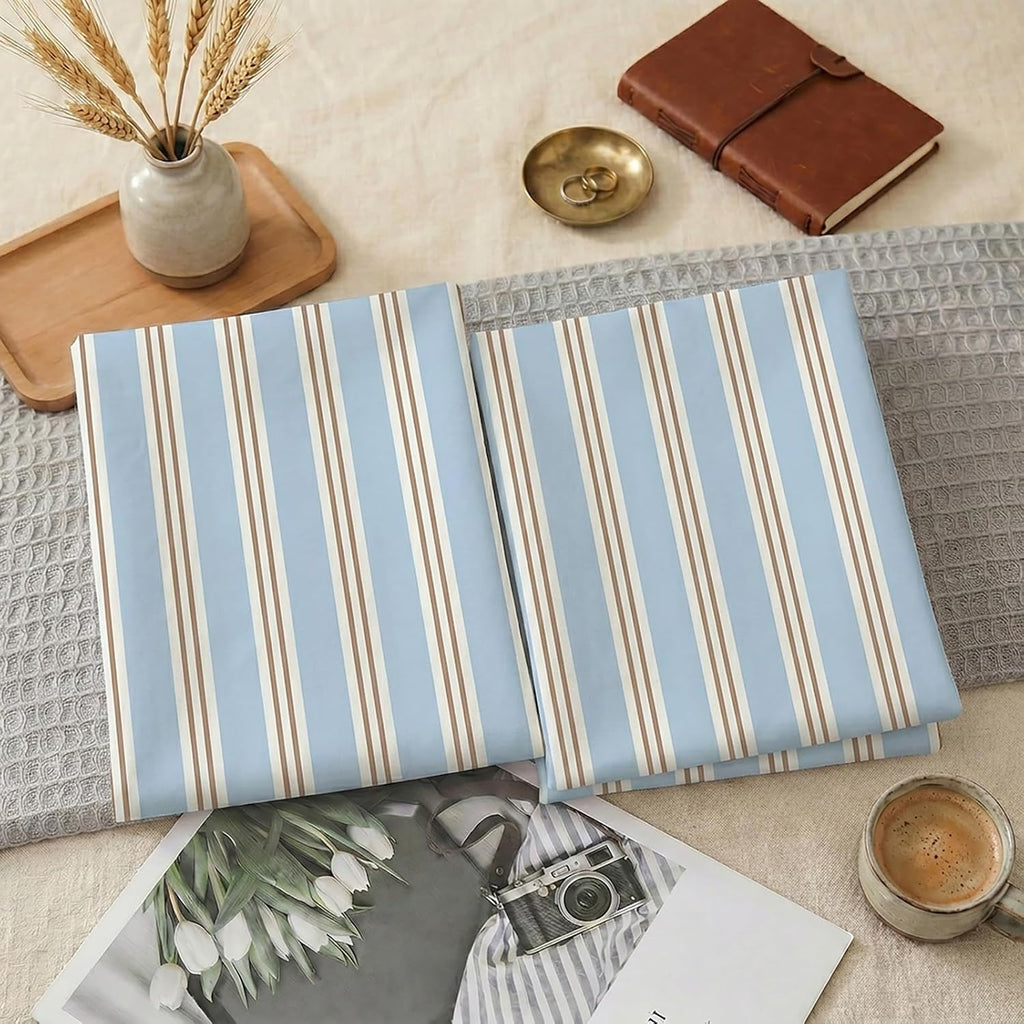 Merryword Standard Size Pillowcases, 100% Cotton Pillow Cases, Light Blue Striped Pillowcases, Soft Breathable Ribbon Stripe Pillow Covers,…