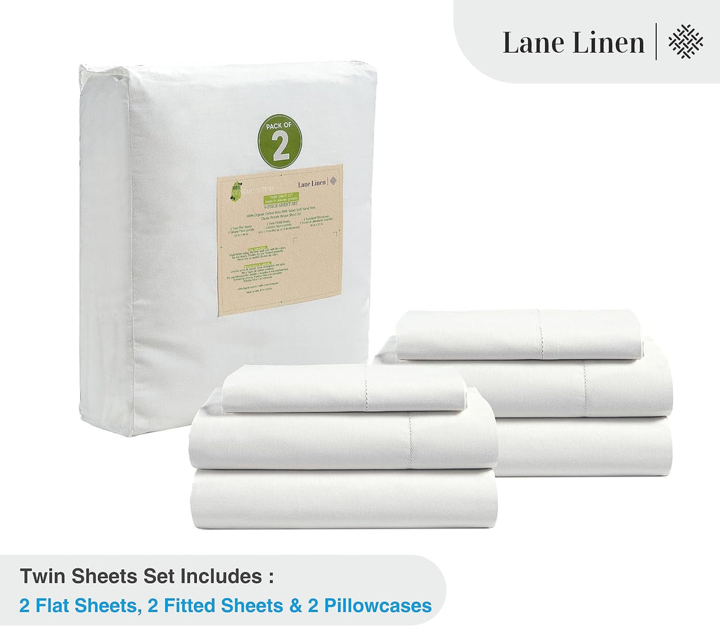 LaneLinen LANE LINEN 100% Organic Cotton Twin Sheets Set, 6Pc Twin Bed Sheets, Breathable Cotton Sheets Twin Size Bed Set, Dorm Room Essent…