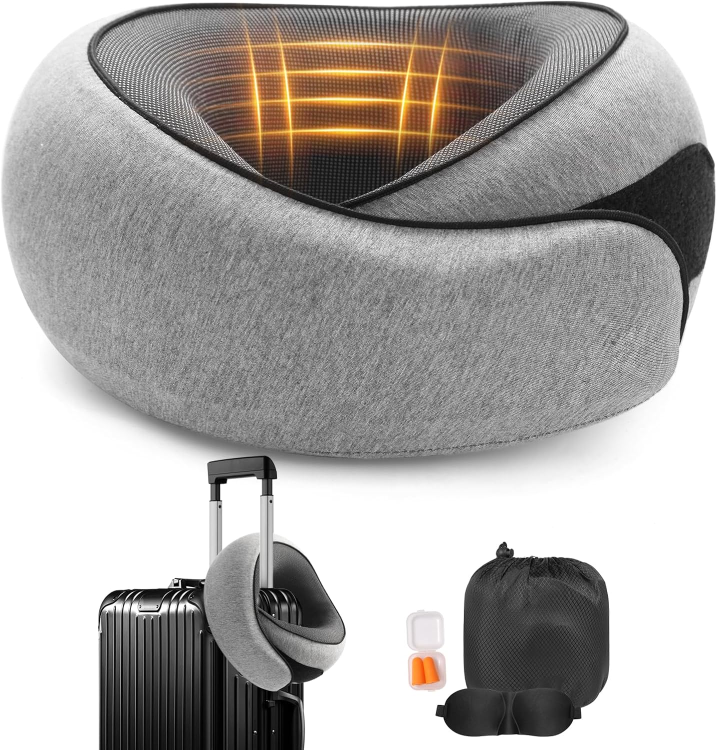 OrganizeItSimplifyYourSpac Travel Neck Pillow, Memory Foam Neck Support for Airplane, Car & Office, Breathable Portable Design with Eye Mas…