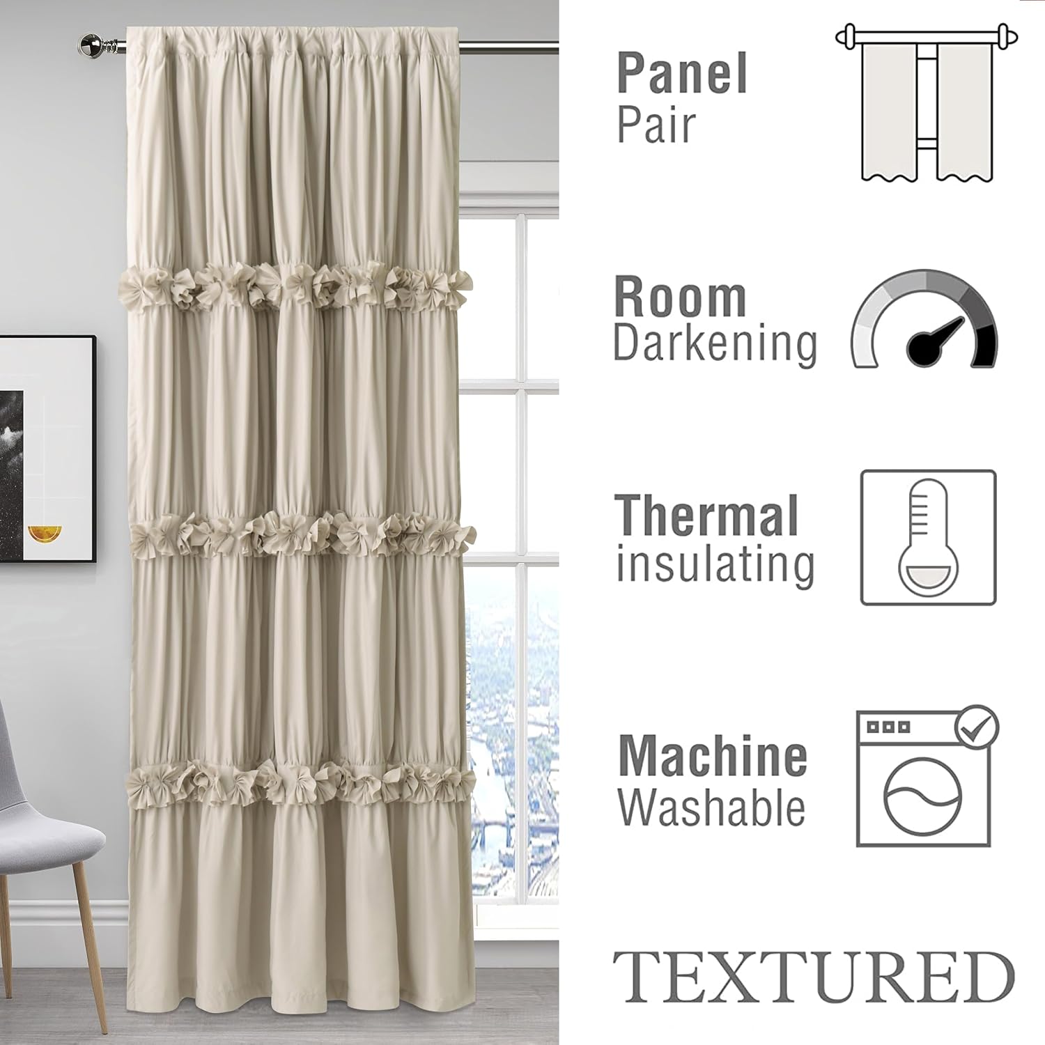 Homechoice Decor Thermal Insulated Blackout Window Curtains, 52" W x 96" L x 2 Panels, Boho Ruched Window Treatments with 3 Rows of…