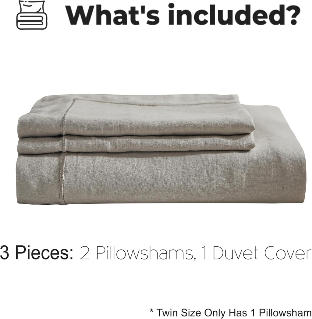 Simple&Opulence 100% Washed Linen Duvet Cover with Embroidered, 2 Pieces Soft Farmhouse Comforter Set with Button Closure,1…