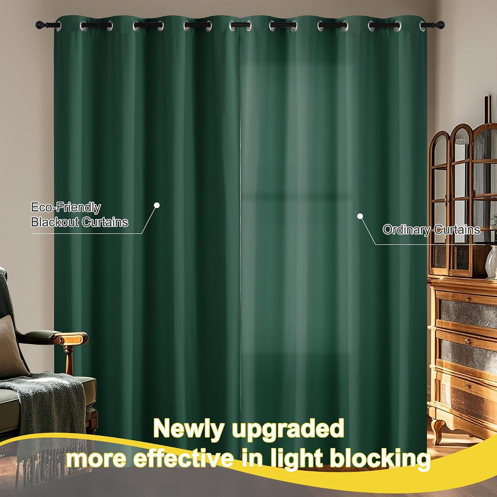 NICETOWN 100% Blackout Hunter Green Curtains 84 inches Long 2 Panels Set for Bedroom, Thermal Insulated Grommet Drapes, Room Darkening…