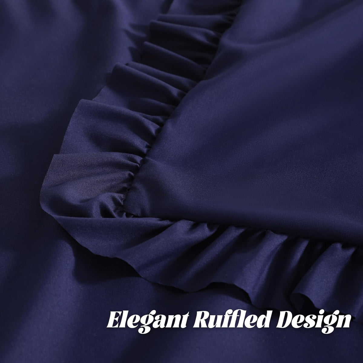 Bedsum Ruffled Pillow Shams King 20x36 Set of 2, Brushed Microfiber Pillowcases with Envelope Closure, Soft Wrinkle-Resistant, Navy Blue Bl…