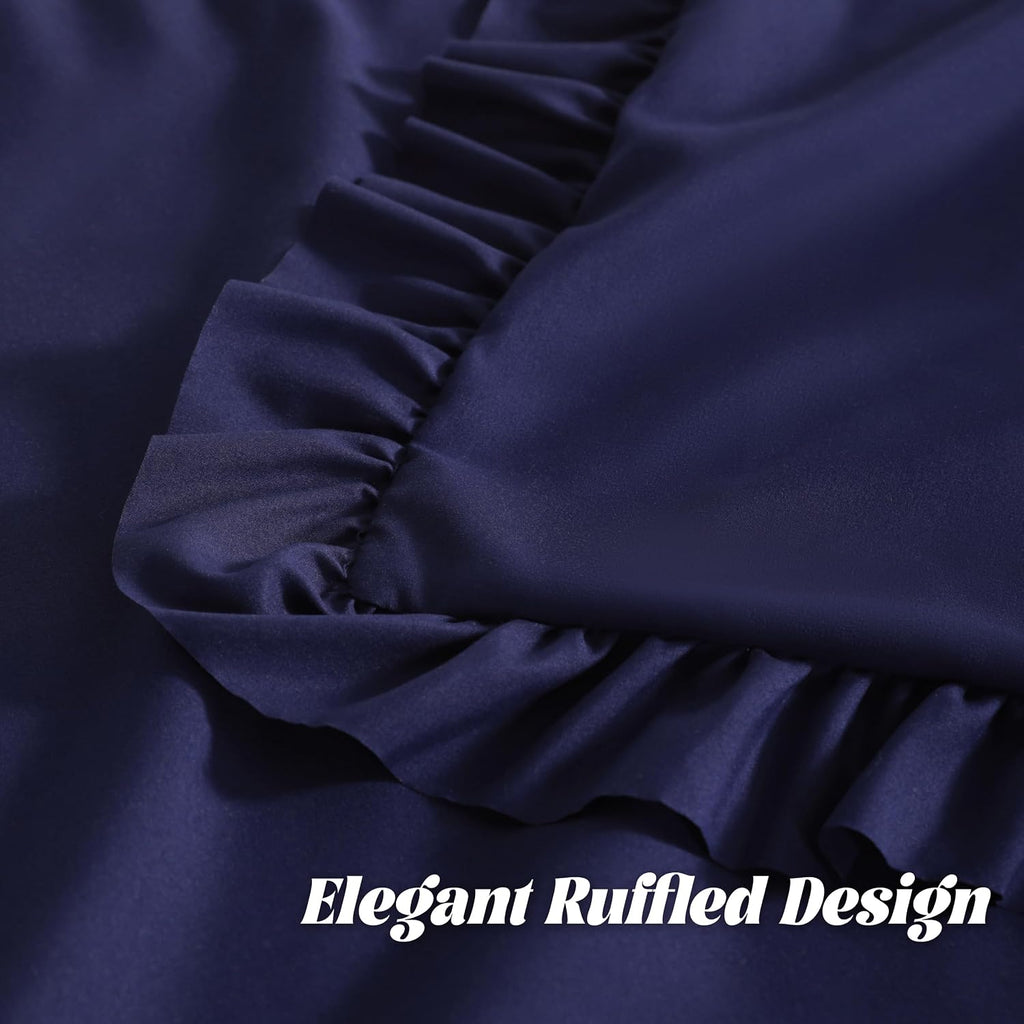 Bedsum Ruffled Pillow Shams Standard 20x26 Set of 2, Brushed Microfiber Pillowcases with Envelope Closure, Soft Wrinkle-Resistant, Navy Blu…