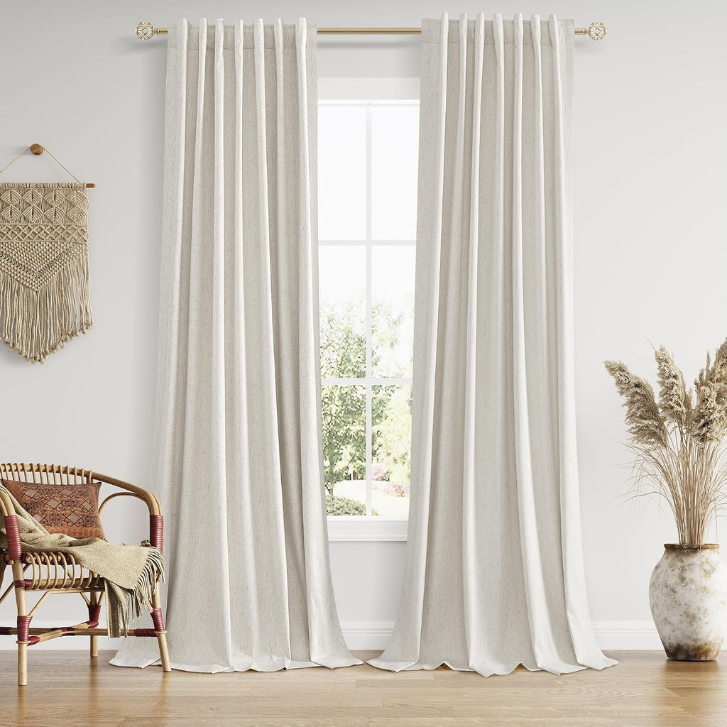 Guken Boho 100% Blackout Linen Curtains 84 Inch Long 2 Panels Set for Living Room Bedroom Black Out Curtain with Back Tab Room Darkening Wi…