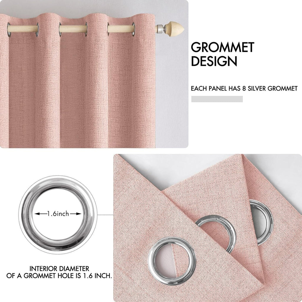 Miulee 100% Blackout Linen Curtains for Bedroom Thermal Insulated Blush Pink Grommet Room Darkening Curtains & Drapes for Living Room Nurse…