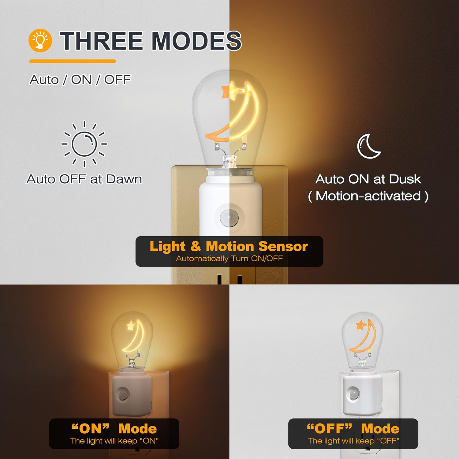 LED Motion Sensor Night Light, [1 Pack] Motion Activated Night Light, 2200K Amber, Adjustable Brightness, Motion Sensor Light Indoor Plug…