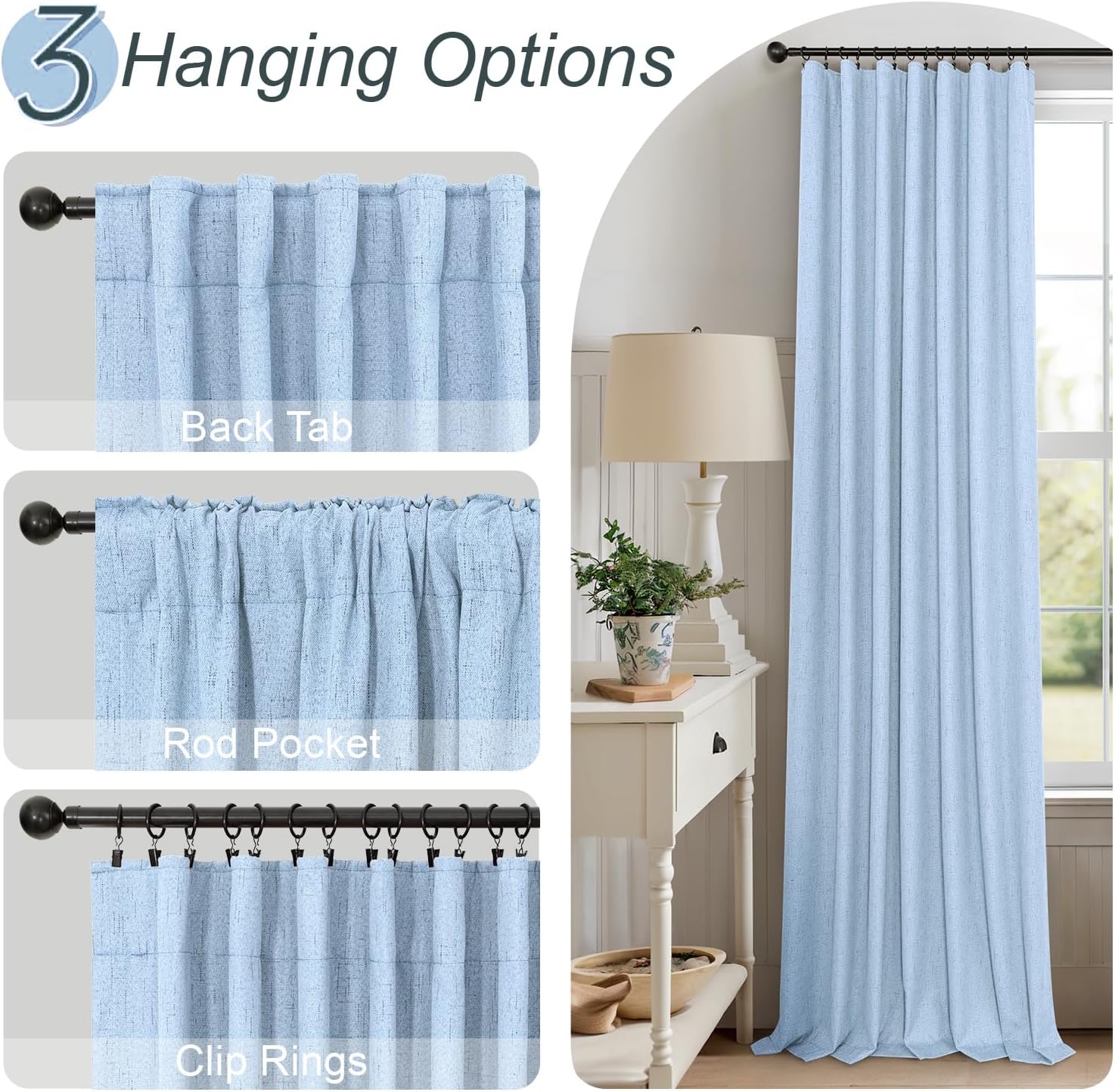 Pitalk 100% Blackout Light Blue Curtains 84 Inch Length for Bedroom Window 2 Panel Room Darkening Insulated Thermal Sky Colored Pale Blue B…