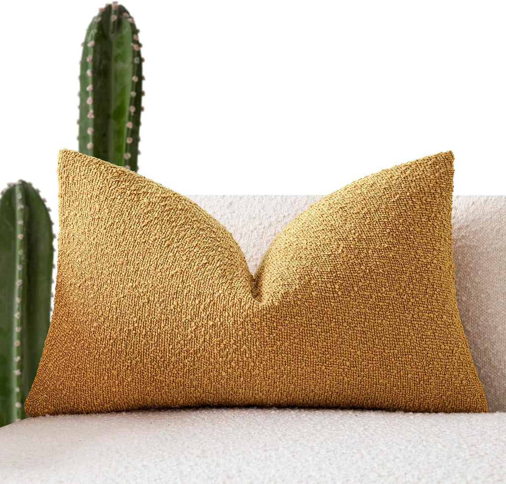 Foindtower Decorative Textured Boucle Throw Pillow Covers Accent Solid Lumbar Pillow Cases Neutral Soft Couch Cushion Case for Chair Sofa…