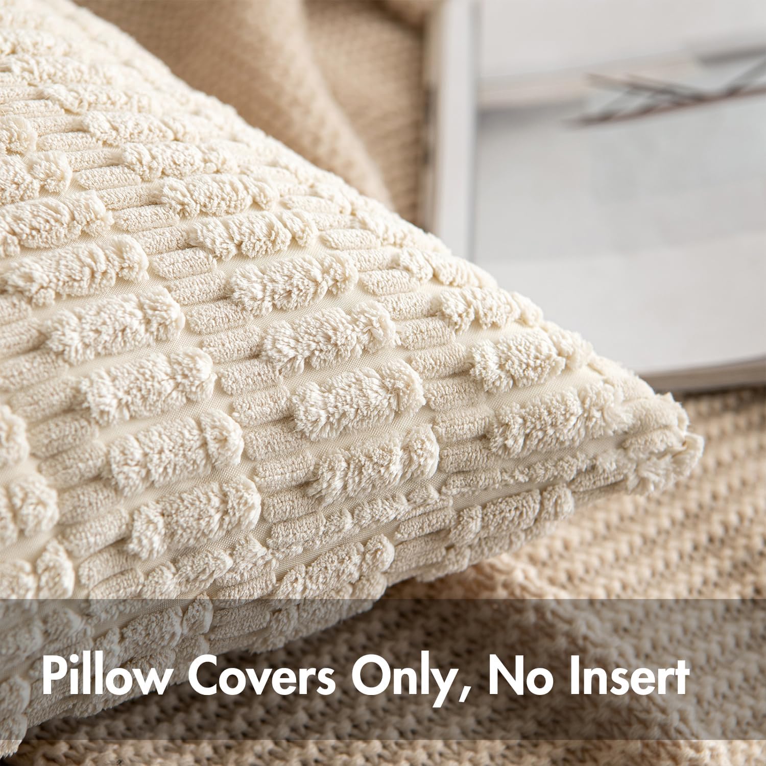 Miulee Pack of 4 Corduroy Decorative Throw Pillow Covers 18x18 Inch Soft Boho Striped Pillow Covers Modern Farmhouse Home Decor for Sofa Li…