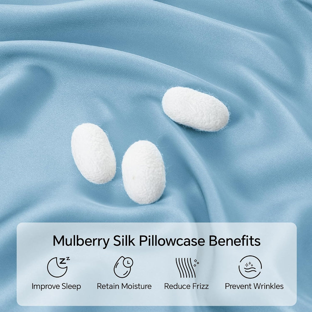 Infiixso Mulberry Silk Pillowcase for Hair and Skin, Silk Pillow Cases Queen Size Set of 2 with Hidden Zipper 20x30 Inches, Smooth and Soft…